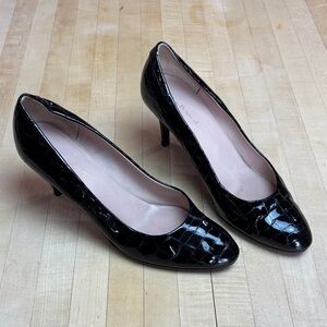 LK Bennett Black Crocodile-Embossed Patent Leather Heeled Shoes Size 42